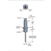 810 Series Compact Temperature Transmitter, -22/250 ºF Temperature Range, 4-20 mA Output, 1/2 NPT Process Connection, M12 x 1 (4-Pin), 2.5 in Stem, 6 mm Diameter